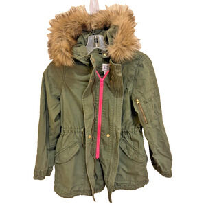 GAP Kids Medium Olive Green PARKA Jacket Hooded Coat Faux Fur Convertible